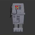 Gray Industrial Equipment With Display Screen Red Yellow Indicators Attached Cable And Stable Stand Base