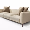 Beige Upholstered Three Seater Sofa With Brown Cushions Dark Legs And Modern Design