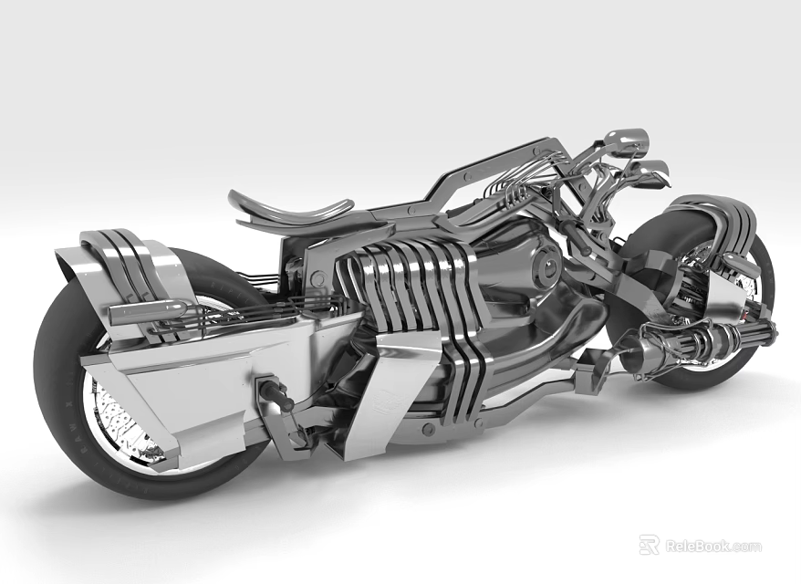 Futuristic Modern Motorcycle With Sleek Metallic Body And Streamlined Aerodynamic Structure 3d model 