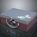Gray Lid And Red Base Box With Silver Lock Handle And Colorful Stickers