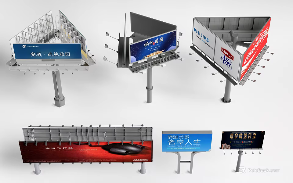 Outdoor Billboards Featuring Various Designs High Column Structures And Shapes 3d model