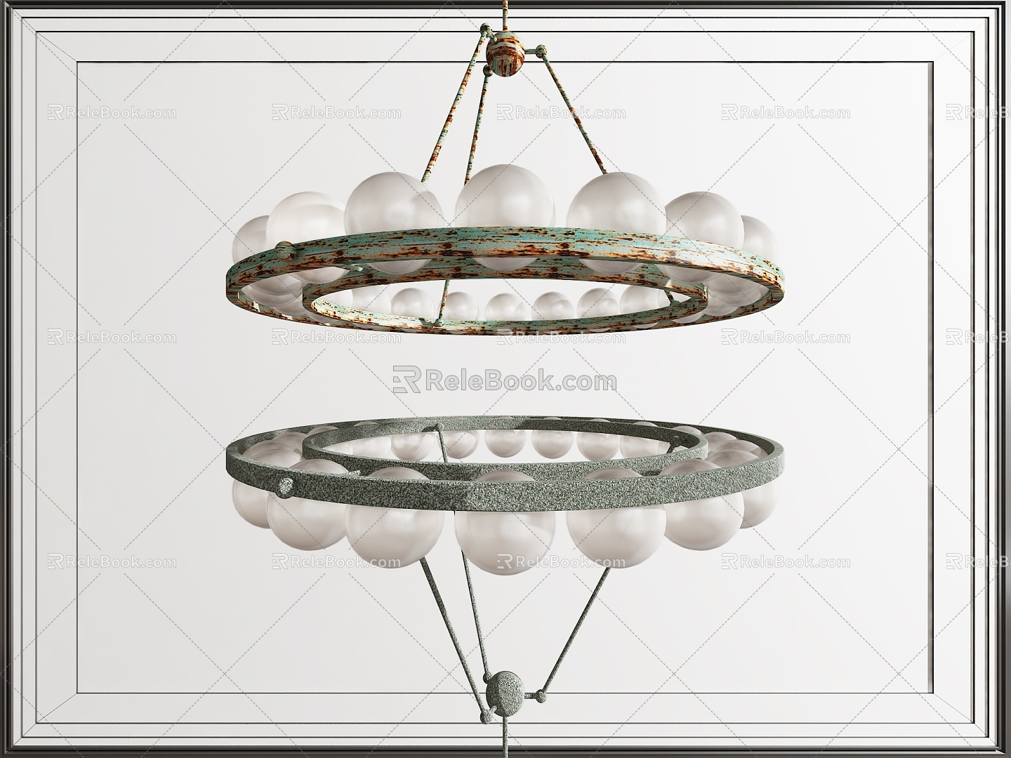 Industrial wind round multi-head chandelier ring chandelier 3d model