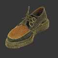 Navy Blue and Orange Woven Leather Casual Shoes with Laces Metal Eyelets and Platform Sole