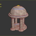 Stone Architectural Model Featuring Dome Blue Patterns Yellow Top And Columns 3d model