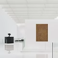 Modern Exhibition Hall Interior Featuring White Walls Ceiling Artworks Sculpture and Glass Railings