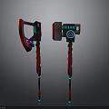 Sci Fi Weapon Set Featuring Axe and Hammer With Mechanical Design and LED Lights