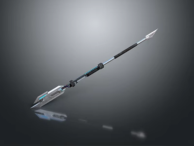 Modern Sci Fi Spear Like Weapon With Black Shaft Silver Spearhead And Blue Accents 3d model
