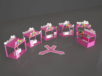 Pink Interactive Zone With Multiple Booths Decorations And Cross Arrows 3d model