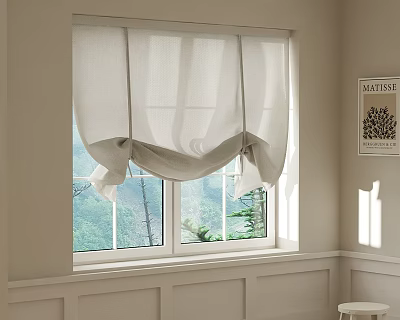 Light Colored Roman Shades On Window In Neutral Room With Scenic View 3d model