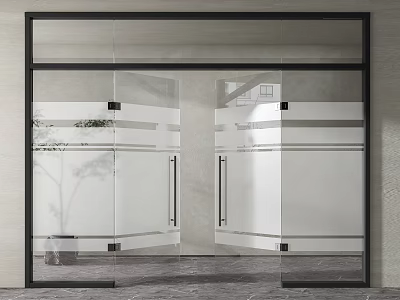 Modern Double Glass Doors With Black Frame And White Stripes Interior 3d model
