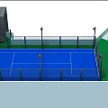 Roof Top Tennis Court Featuring Blue Playing Surface Fence And Lighting Poles For Outdoor Fitness