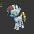 Cute White Pony Toy Figure With Red White Mane Tail Green Eyes And Stripes