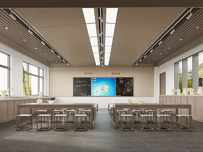 School Classroom Interior With Desks Smart Boards And Natural Light 3d model