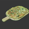 Delicious Pizza on Wooden Tray with Tomato Sauce Olives and Melted Cheese