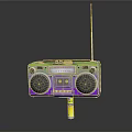 Colorful Vintage Boombox With Dual Speakers Antenna And Control Panel On Yellow Stand