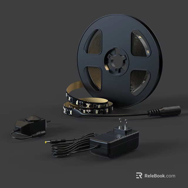 Black LED Strip Decorative Lights with Power Adapter and Cables for Home Decoration 3d model 
