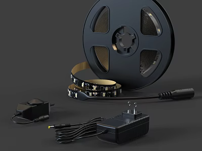 Black LED Strip Decorative Lights with Power Adapter and Cables for Home Decoration 3d model