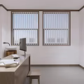 Traditional Chinese Medicine Consultation Room Interior With Wooden Desk Computer And Scroll Painting