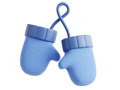 Blue Baby Mittens Pair Hanging Together With Soft Knitted Texture Design 3d model