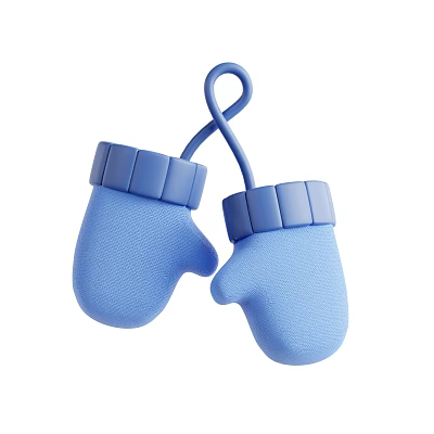 Blue Baby Mittens Pair Hanging Together With Soft Knitted Texture Design 3d model