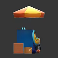 Mobile Food Vending Cart With Yellow Orange Umbrella Drinks And Storage Boxes