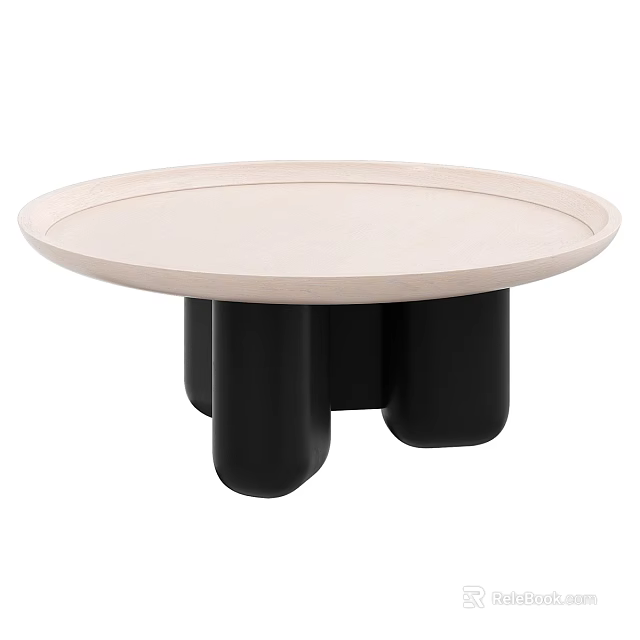 Round Coffee Table with Light Colored Top and Black Modern Legs Design 3d model