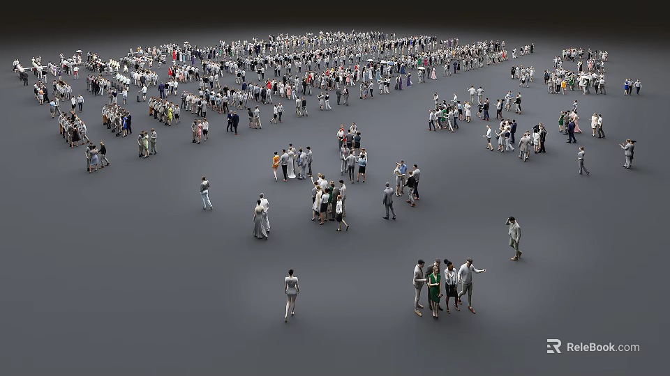 Large Crowd of People Standing and Gathering on Gray Open Surface Area 3d model 