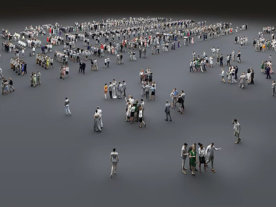 Large Crowd of People Standing and Gathering on Gray Open Surface Area 3d model