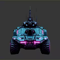 Futuristic Armored Vehicle With Blue Pink Neon Lights Antennas And Weapons