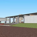 Modern Detached Villa Exterior With Wooden Platform Steps And Awning Structure
