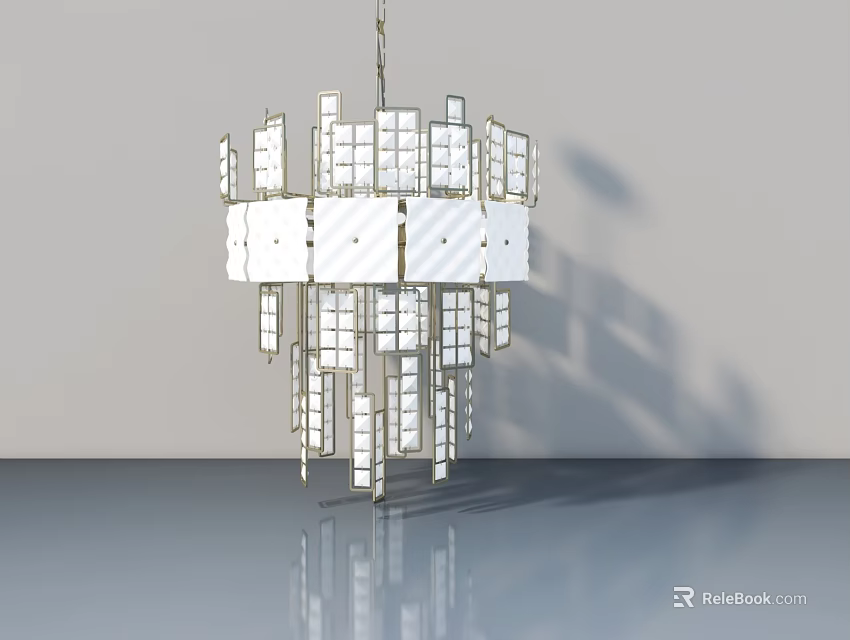 Modern Geometric Chandelier With Square Glass Panels And Metal Frame Design 3d model 