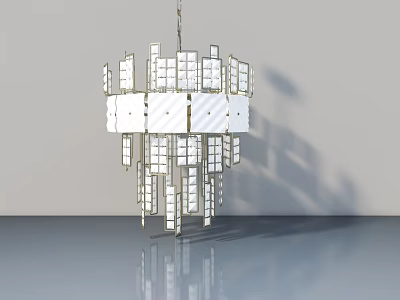 Modern Geometric Chandelier With Square Glass Panels And Metal Frame Design 3d model