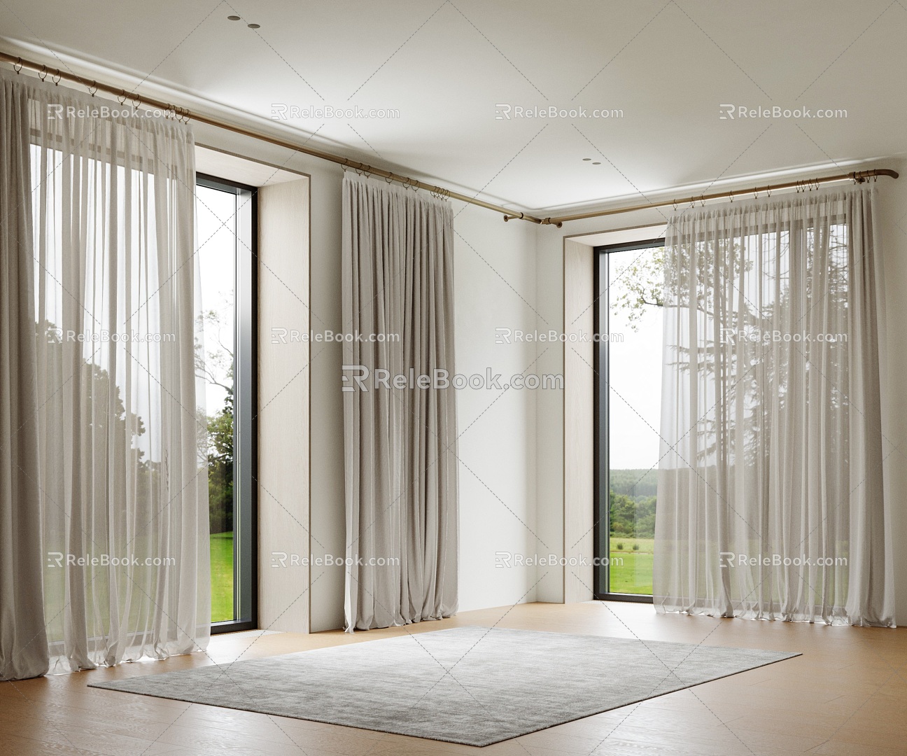 Modern Dream Curtain Roman Rod Curtain Linen Curtain White Gauze Curtain Light Transmission Curtain 3d model