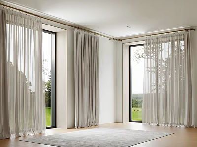 Sheer Kitchen Curtains For Modern Interior With Large Windows And Natural Light 3d model
