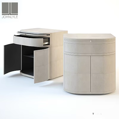 Modern Light Toned Dresser With Round Top And Open Storage Cabinet 3d model