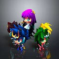 Colorful Anime Style Characters With Purple Blue Green Hair And Unique Outfits