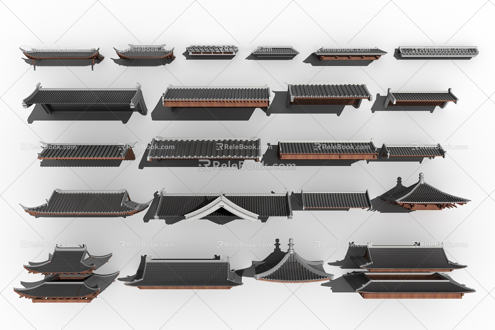 Chinese-style ancient building half-slope double-slope four-slope roof 3d model