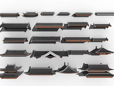 Traditional Chinese Architectural Roof Components Featuring Various Design Styles And Shapes 3d model