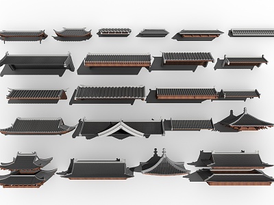 Chinese-style ancient building half-slope double-slope four-slope roof 3d model