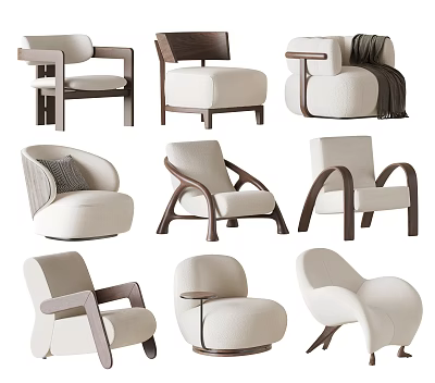 Modern Accent Chairs With Wooden Armrests Upholstered Seats And Diverse Designs 3d model