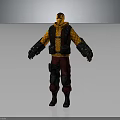 3D Game Character Model With Yellow Black Outfit Red Pants And Protective Armor Gear