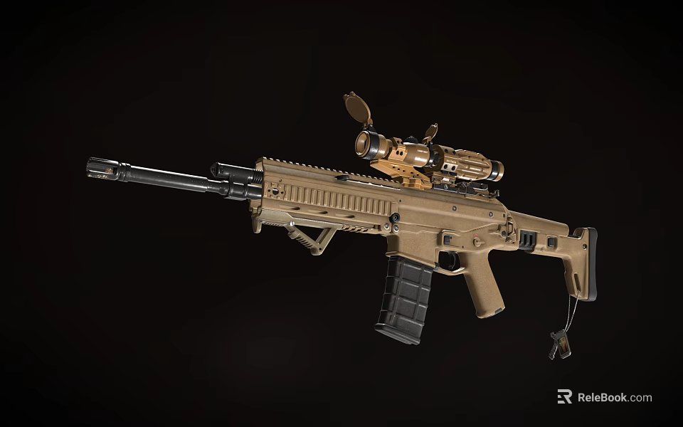 Sand Colored Military Tactical Rifle With Optic Sight Tactical Barrel And Magazine 3d model 