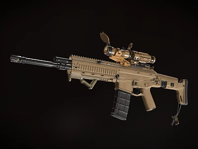 Sand Colored Military Tactical Rifle With Optic Sight Tactical Barrel And Magazine 3d model