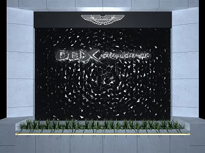 Black Background Wall Featuring Eagle Logo DBK Stylemaker Lettering Crushed Glass Decorations And Green Plants 3d model
