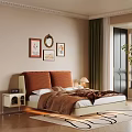 Stylish Soft Upholstered Double Bed With Warm Tones For Cozy Retro Bedroom Home Design