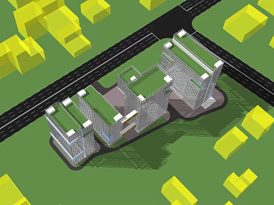 Modern Office Building Complex With Green Roofs And Surrounding Urban Greenery 3d model