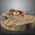 Red Crab with White Spots on Sandy Surface Surrounded by Small Rocks 3d model