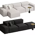 Modern White and Black Three Seater Sofa with Small Round Side Table 3d model