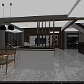 Modern Living And Dining Room Interior With Sofa Coffee Table Partition Artwork And Chandelier