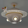 Creative Kids Ceiling Light With Astronaut Red Flag Saturn Ring Design And Golden Accents